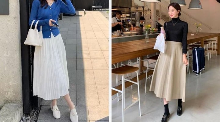 Chân váy dài phù hợp với kiểu giày này.